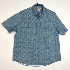 Duluth Trading Action Shirt Mens XL Blue Geometric Coolplus Short Sleeve Fishing